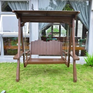 Prefabricated antique indoor outdoor patio swing design vacation handing adult wooden swing 2 seat wood garden swing
