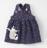 Red color baby girl dress brace skirt with cute printed lovely sweet style sleeveless baby girl dress with dark blue color