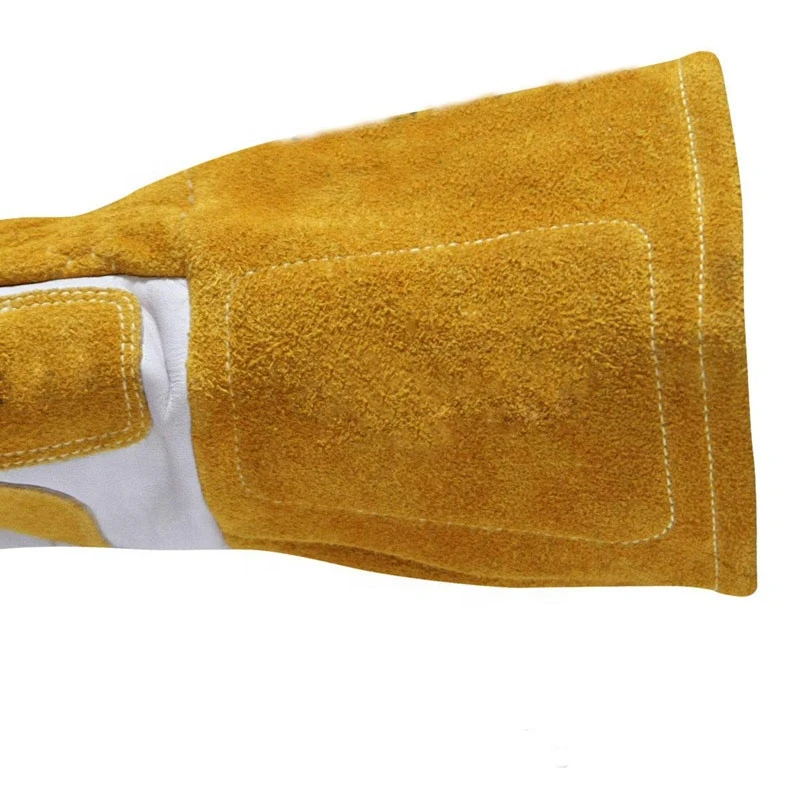 Reinforced Palm Thumb Finger Cuff Extra Protection Top Grain Leather Cowhide MIG Welding Gloves