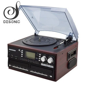 Retro usb vinyl turntable record player with double cd radio cassette player for sale