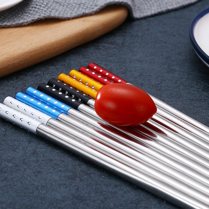 Reusable Metal 304 Stainless Steel Chopsticks 5 pairs Gift Set With Custom LOGO