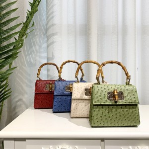 Rotating Lock Closure Ostrich Pattern Bamboo Handle Design Fashion  bags women handbags ladies shoulder