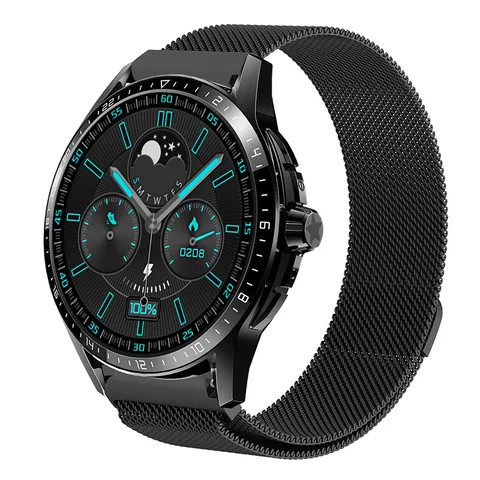 Buy Round Shape Smart Watch Sports With Black Stainless Steel Bt ...