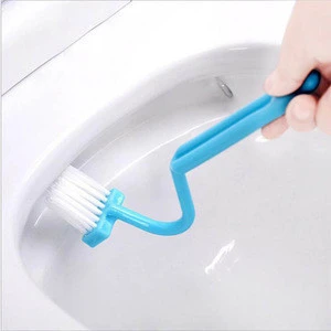 S Shape Toilet Cleaning Brush Portable Toilet Brush Scrubber Curved Clean Side Bending Handle Corner Brush J-R093