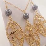 Samoa tribal earring set polynesian pearl jewelry with black hawaiian jewelry wholesale tribal ring design set gold plated