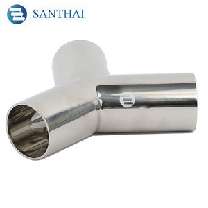 Sanitary Stainless Steel SS304,SS316L 3A Standard Pipe Fittings Weld 90 Degree Y-type EqualTee from Santhai Factory