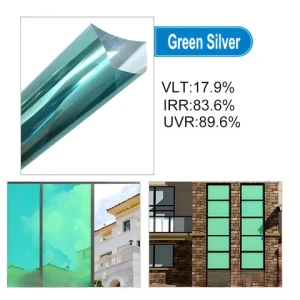 Self adhesive Green Silver building glass film residential window tinting UV Protection film