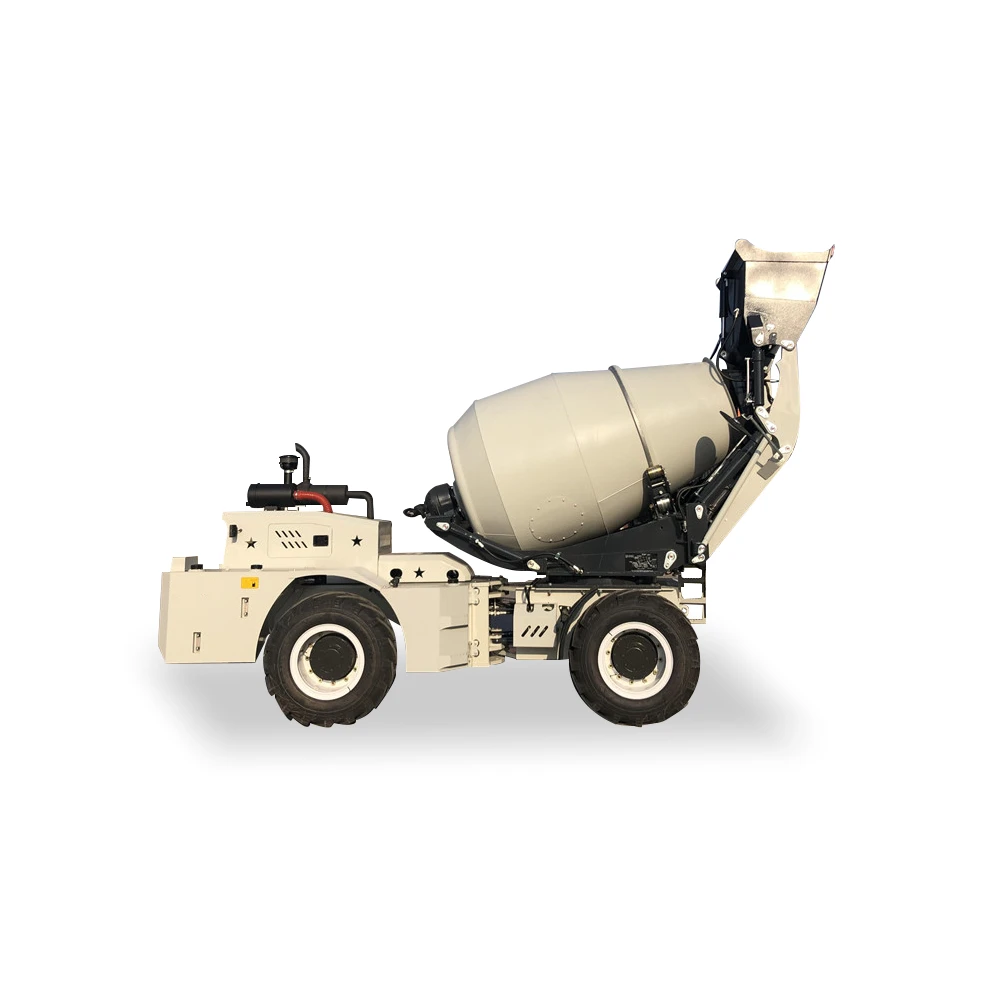 self-loading cement concrete mixer truck with cabin and drum slewing together