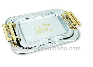 Serving trays 2pcs sets stainless steel faceplated trays with 2 handles