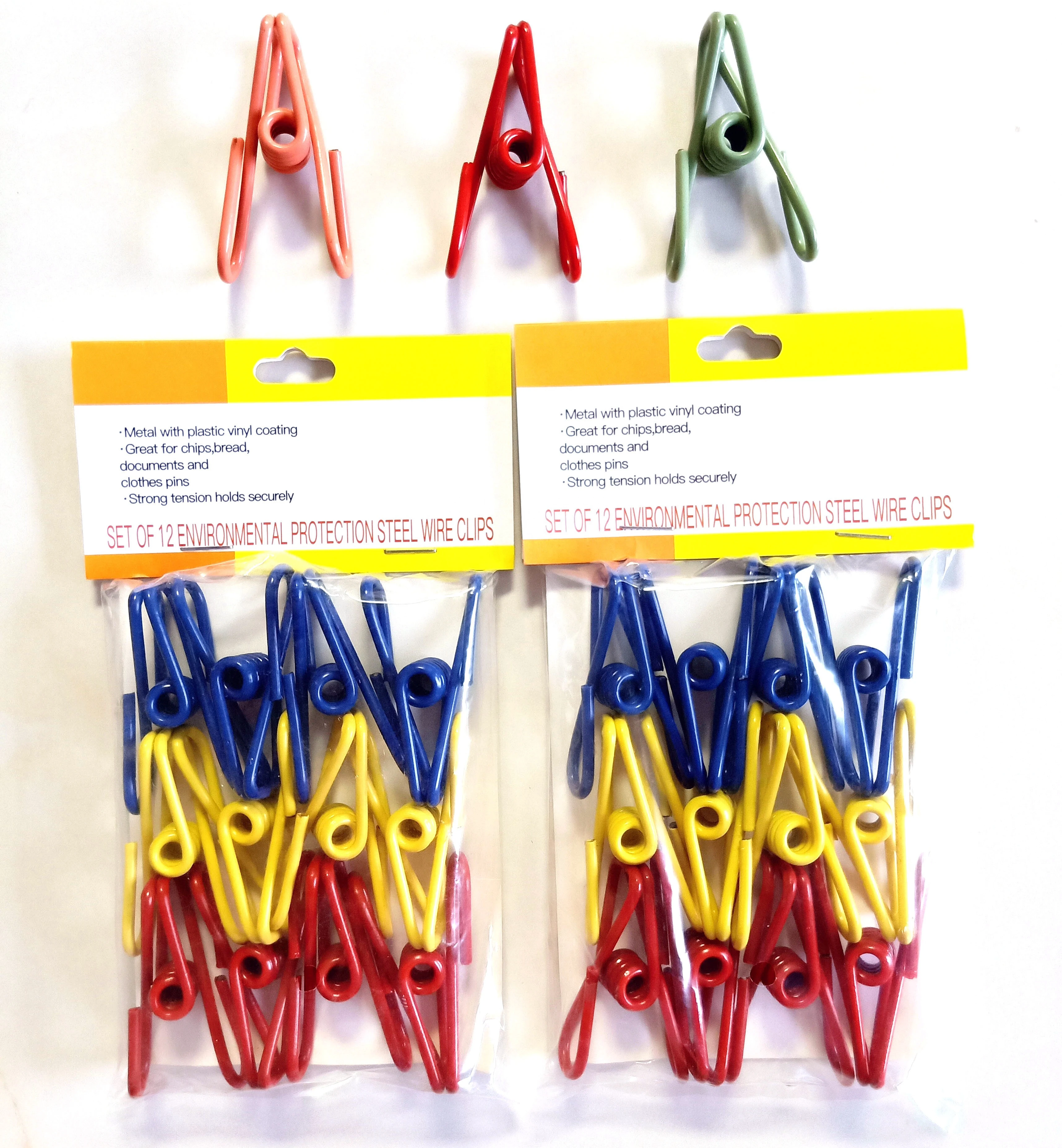 set of 12 steel wire with plastic coating clothes clips Colored Drying Hanging Laundry Peg