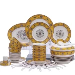 Set of 56 Luxury Royal Flora Style Gold Ceramic Dinner Set Fine Bone China Dinner Set Tableware