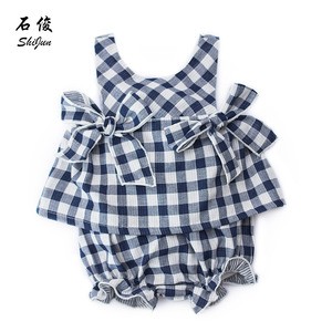Shijun 2019  Plaid Spain Style Toddler Girl Clothing Baby Boutique Wholesale Clothing Set