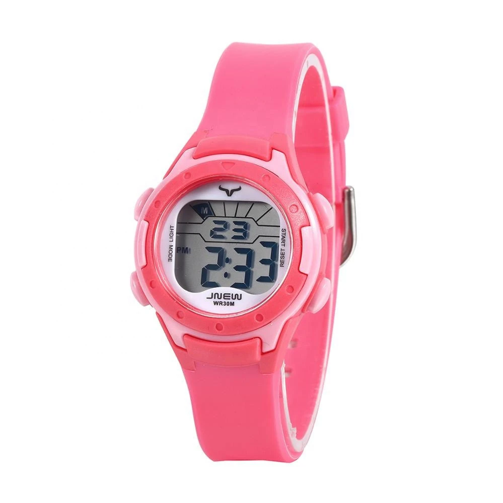 Shiny Colorful Lights Pink Silicone Sports Waterproof Kid Digital Quartz Watch