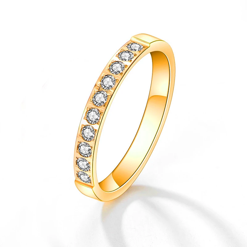 Single Row Diamonds Wedding Ring Rose Gold Silver Minimalist Mens Ring Shining Rhinestone Stainless Steel Ring