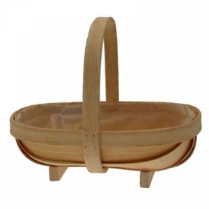 small softwood trug basket with handle, wood trug with plastic liner