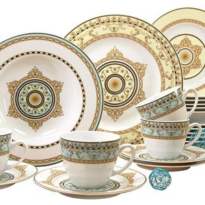 Spain Style porcelain 30pcs round germany fine porcelain dinnerware set with gold design