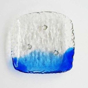 Square Shaped Clear Blue Glass Dish For Sushi, Appetizers