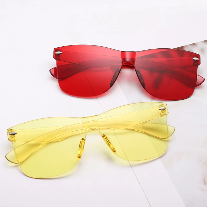 Square UV400 eye protection one-piece Sunglasses 2021 Fashion Women PC rimless Sun glasses trendy sun shades