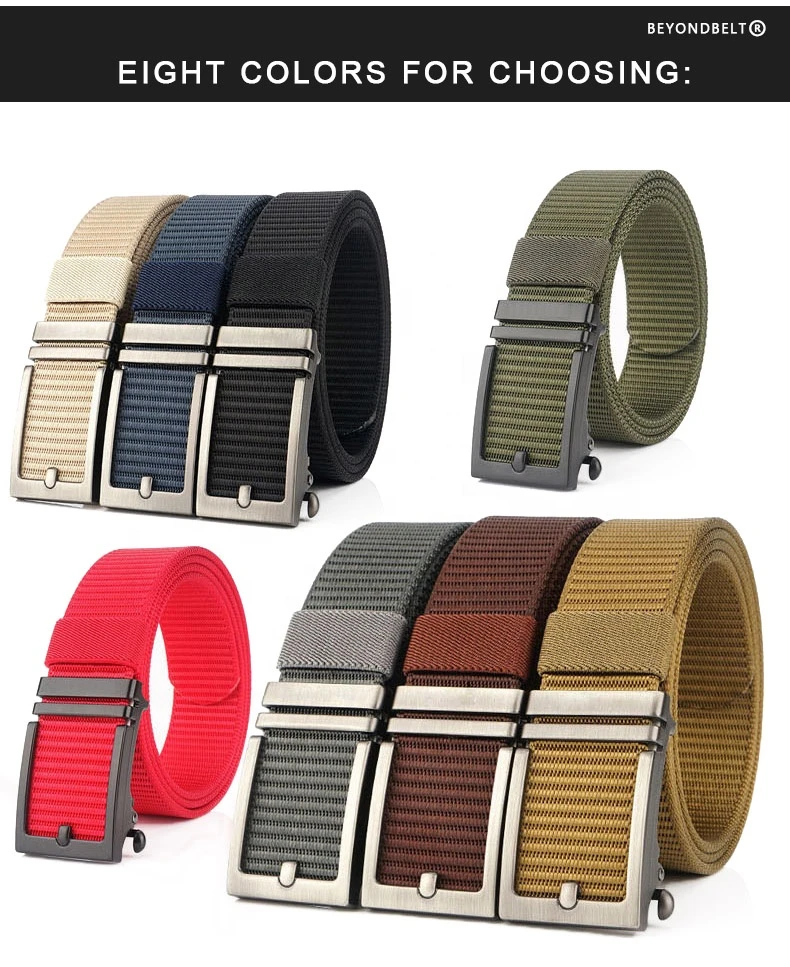 Thick Adjustable Golf Gun Tactical Real Nylon Web Fabric Automatic Click Canvas Ratchet Belt with Slide Buckle