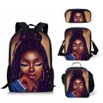 THIKIN Fashion Design African Black Girls Print On Demand Wholesale Kids School Book Bags For High School Bag Set