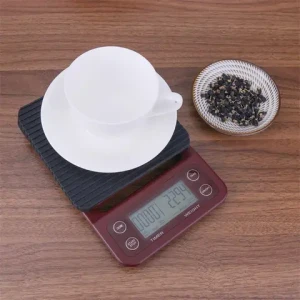 Tiny digital coffee scale, Red electronic coffee scale with thermometer and LCD display Green backlight