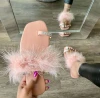 trending faux fur slippers for womens Fur slides strap footwear colorful slippers for women
