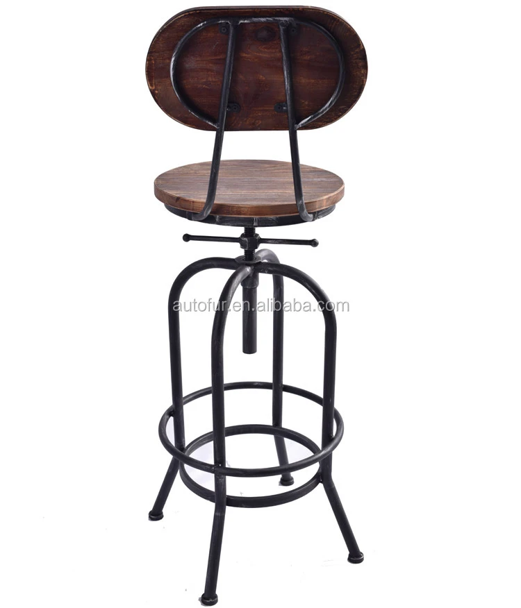 Unique Vintage Reclaimed Wooden Seat Toledo Industrial Bar stools