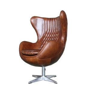 Vintage Swivel Antique Leisure Genuine Leather Bar  Chair Aviation Aluminium Cover for Hotel Living Room