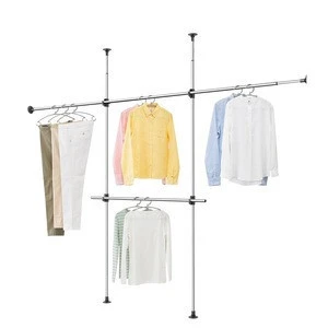 WELLEX - BSH Series Pole Hanger b/t Walls clothes hanger ceiling to floor with spring tension Adjustable Garment Rack Organizer