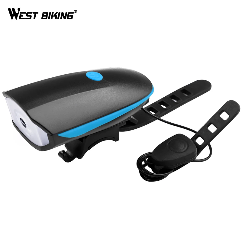 West Biking Cycling LED Head Light Waterproof Bicycle Lamp 120 DB Loud Horn Alarm Bell Warning Rechargeable LED Bike Front Light