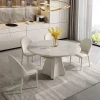 White Modern Rock Plate Marble Round Table Dining Table with 12cm Rock Tabletop Marbletable for Living Room