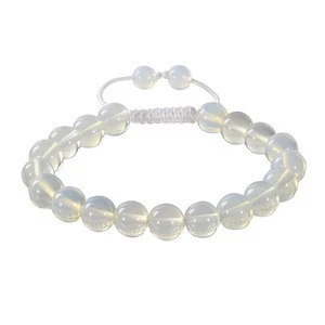 Wholesale 10mm 7.5 Inch Synthetic White Opal Gemstone Adjustable Wire Bangle Bracelet (Jewelry Box is not Included)