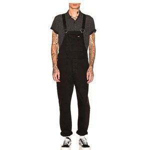 Wholesale fashion jumpsuit suspender trousers mens black jeans overall pants adjustable buckle strap