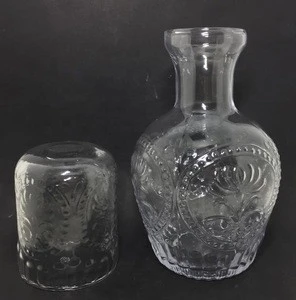wholesale hand blown premium embossed glass bedside water glass carafe