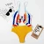 Import Wholesale Stripe Lace up Ruffle One Piece Thong Monokini Swimming Wear Bathing Suits Swimwear Designer Bikini from China