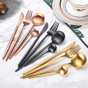 Wholesale Sus304 Luxury Golden Flatware Design Modern Individual Gold Plated Stainless Steel Cutlery Set Wedding Manufacturers