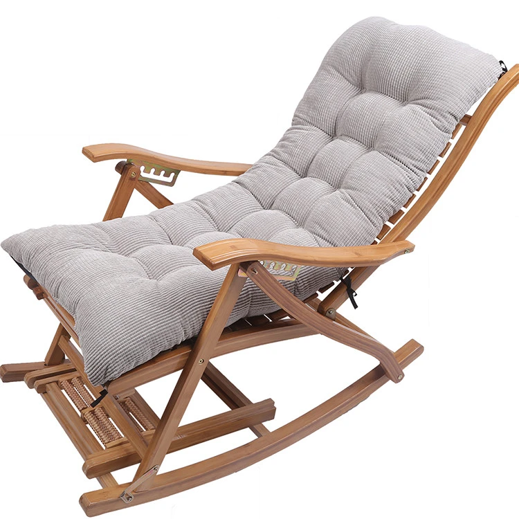 Wholesale Thick Sun Lounguer Cushion Bamboo Rocking Chair Outdoor Daybed Bench Pad Garden Folding Rattan Chair With Cushion Set