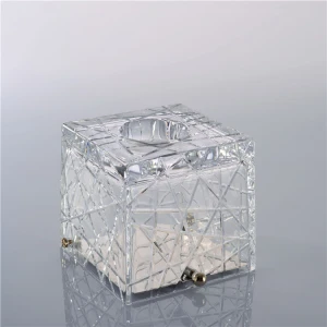 Wholesale transparent glass container crystal tissue box for home decoration