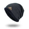 Wholesales 30% Wool 70% Acrylic Blend Soft fleece Fisherman Slouchy Custom Knitted Ribbed Beanie With Leather Label