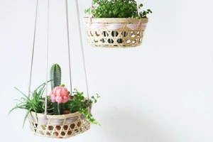 Wicker hanging planter basket