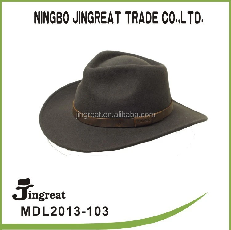 width brim with leather band men&#x27;s cowboy felt hat