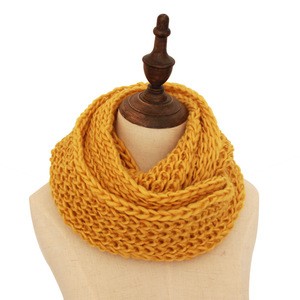 Winter women and men thick ribbed circle knitted loop infinity scarf