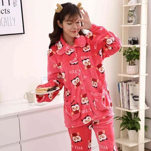 Winter Womens Pajamas Sets Thickening Warm Flannel Printing Long Sleeve Pyjama Sets Lounge Wear LadIes Sleepwear Homewear M-XXL