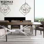 WISEMAX FURNITURE Modern Italian dining room furniture set luxury solid wood top gold metal s.s legs dining table sets for home