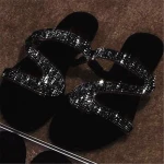 wish stand-alone hot sale N-shaped slippers flat bottom casual rhinestone beach slippers