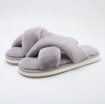 Woman House Luxury Cross Strap Platform Fur Slippers