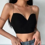 women's  sleeveless rhinestone strap zipper back rave party club bandeau camisole crop tube top