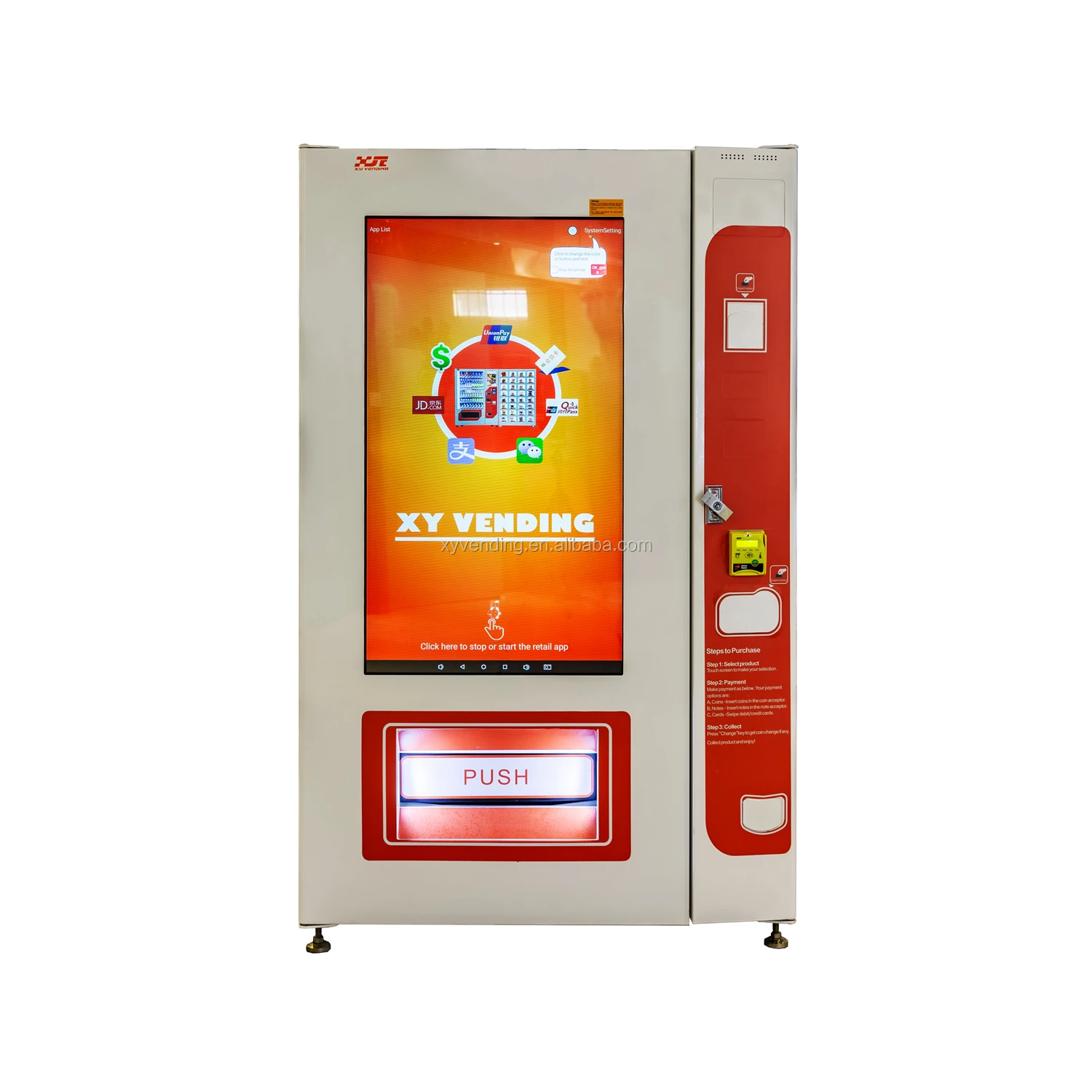 XY snack and cold beverage lcd vending machine with touch screen