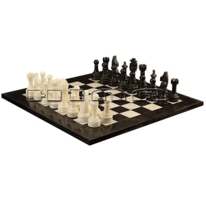 Black & White Marble Natural Stone 16x16 Inch Rustic Chess Set With Premium Quality Storage Box
