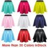 Women Mini Skirt Girl Satin Short Dress Pleated Retro Elastic Waist 27 Colors